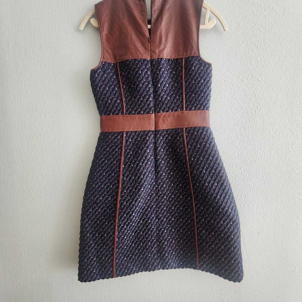 Theory Calvino Navy Tweed and brown Leather dress - image 6