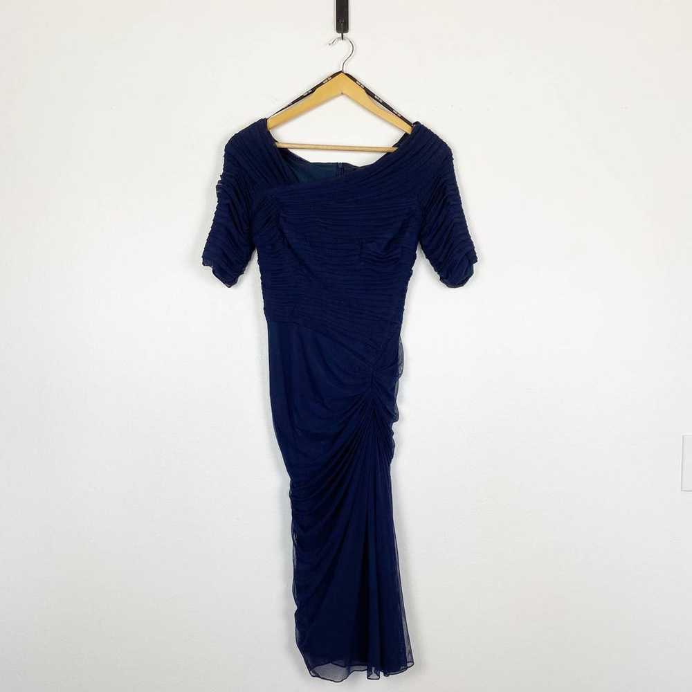 Tadashi Shoji Blue Asymmetrical Ruched Midi Dress… - image 3