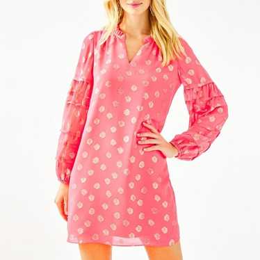 Lilly Pulitzer Giana Silk Dress in Coral Spritz S… - image 1