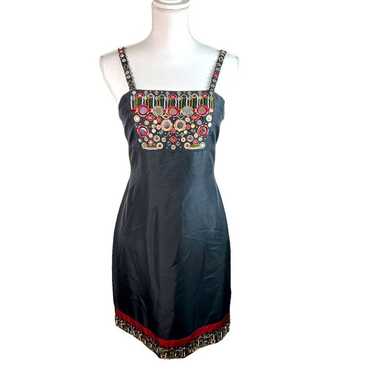 Sue Wong Black Boho Embellished Silk Midi Dress