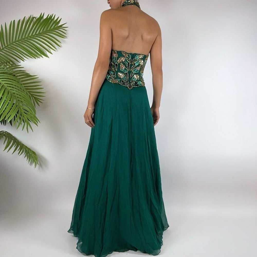 Vintage Y2K Green Fairycore Silk Sequin Beaded Sl… - image 2