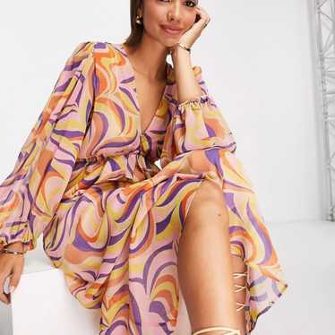 Never Fully Dressed Colour-Blocked Linen-Blend Wrap Midi Dress