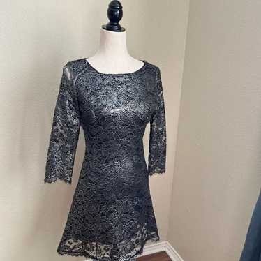 Shoshanna Black and Metallic Lace Sheath Dress Si… - image 1