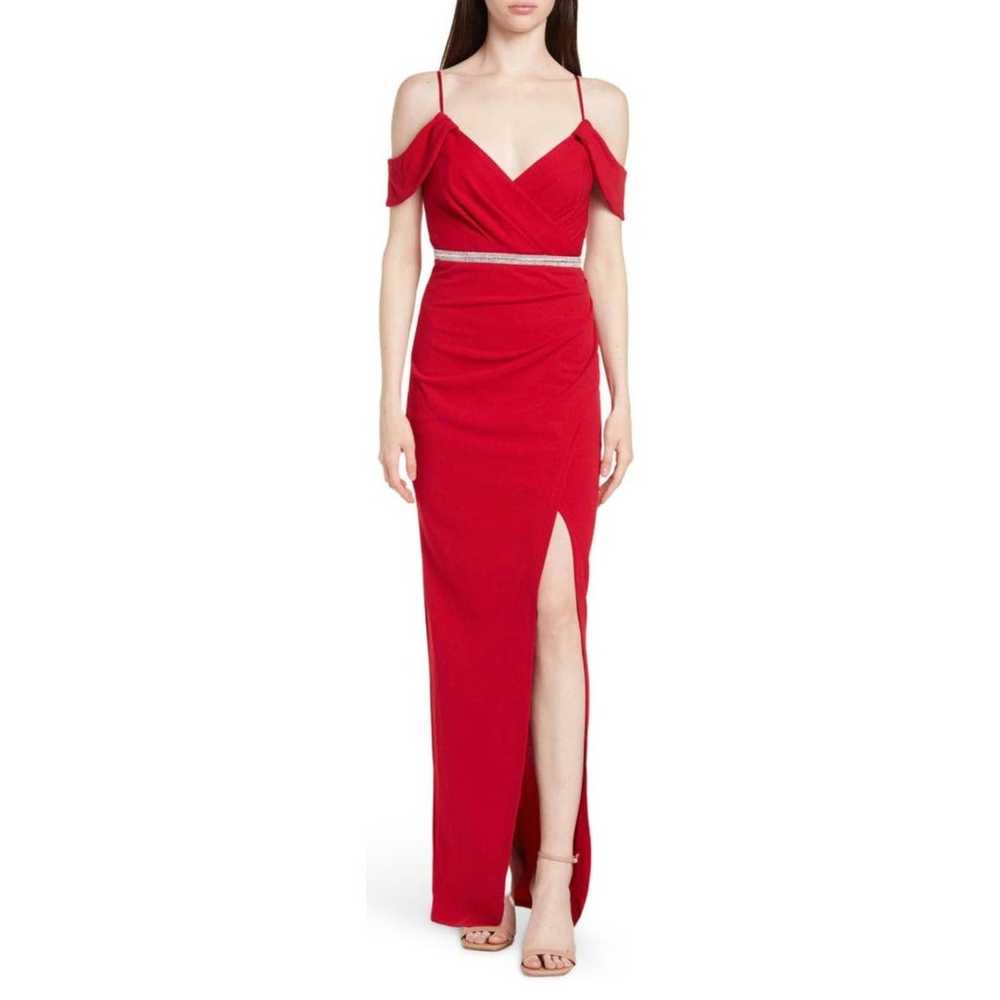 LNL LOVE, NICKIE LEW Cap Sleeve Jersey Gown Red F… - image 1