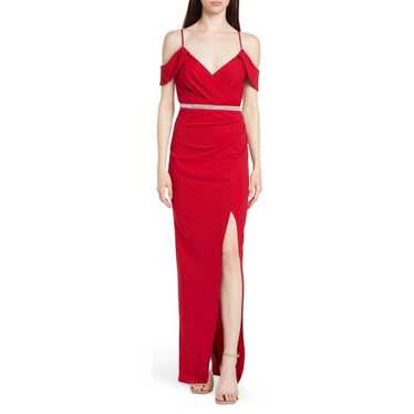 LNL LOVE, NICKIE LEW Cap Sleeve Jersey Gown Red F… - image 1