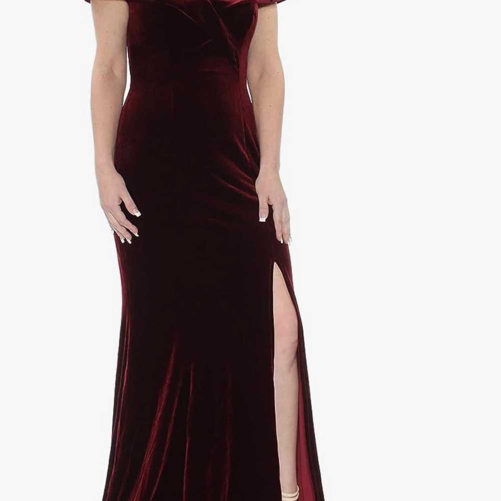 Xscape Off-The-Shoulder Velvet Gown Wine maxi dre… - image 2