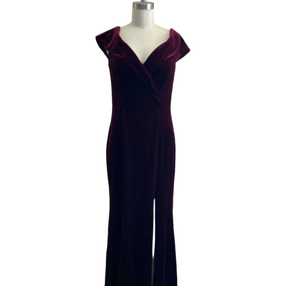 Xscape Off-The-Shoulder Velvet Gown Wine maxi dre… - image 5