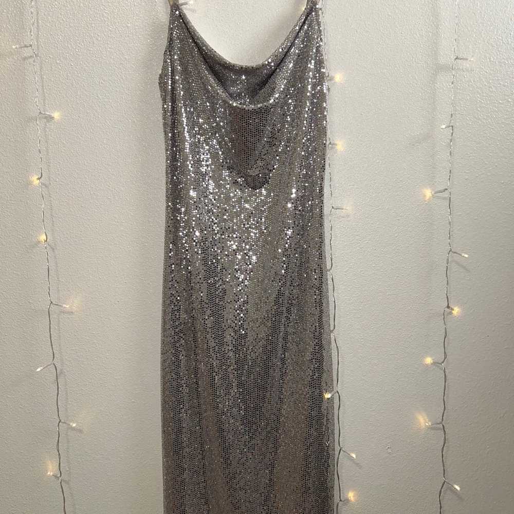 Bebe Silver Sequin Slip Dress - image 3
