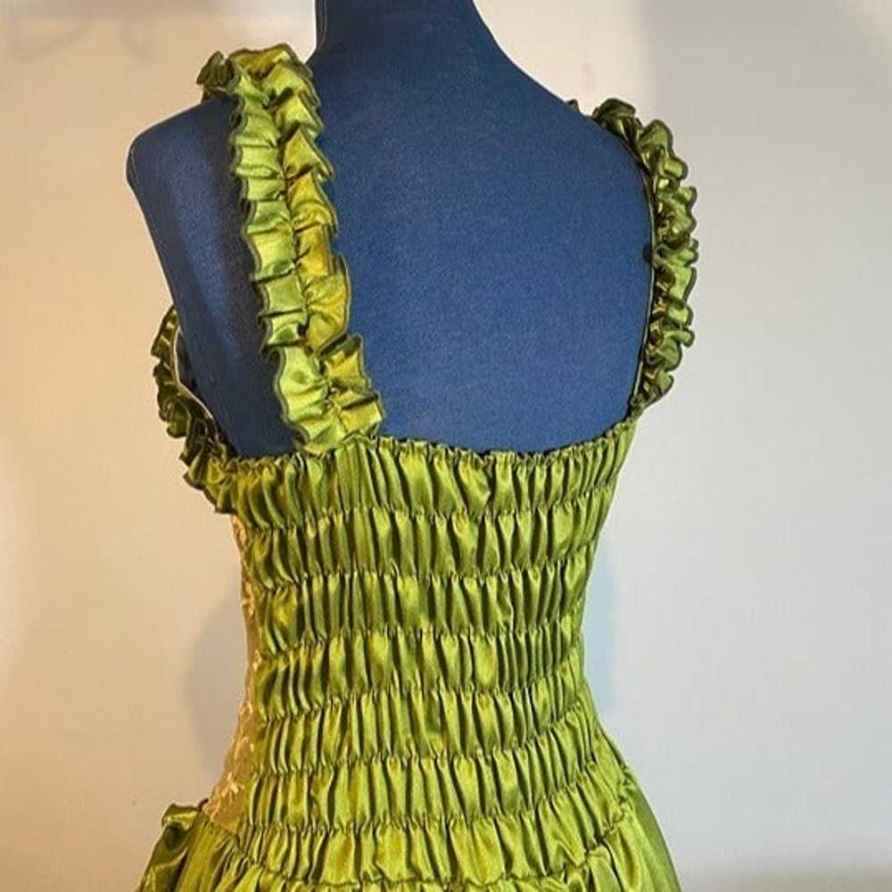 Silk embroidered party frock, olive green - image 3
