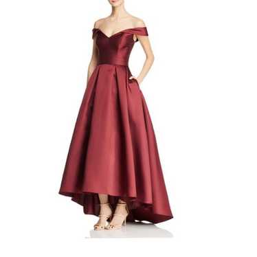 Avery G. Burgundy Off the Shoulder Gown