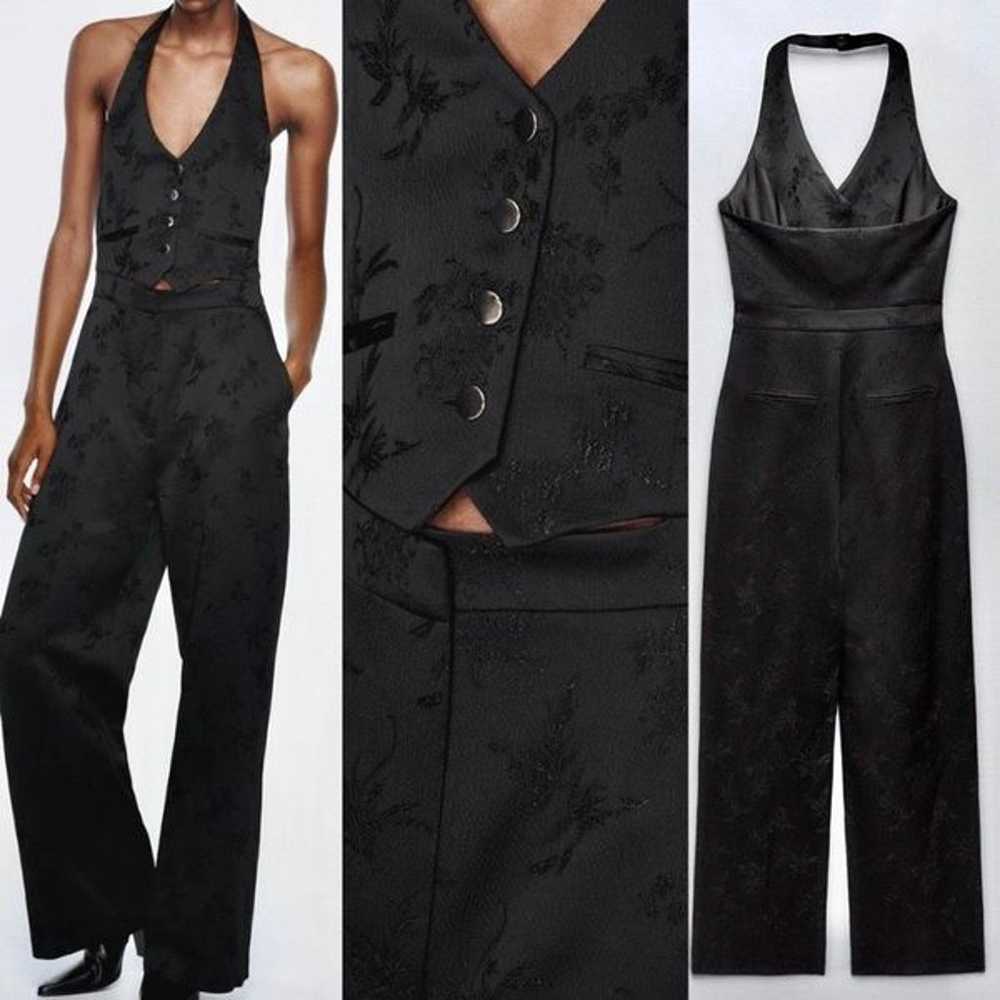 Zara Jacquard Vest Jumpsuit Black Medium - image 1