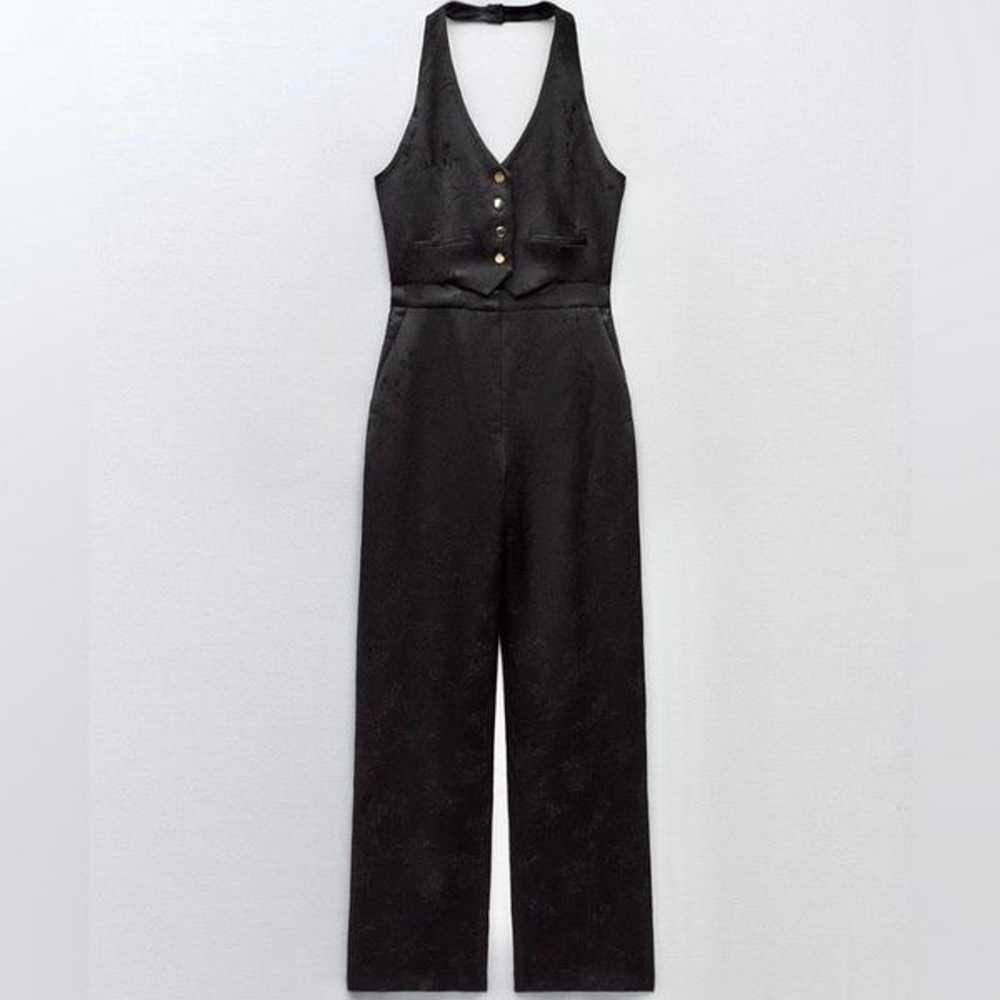 Zara Jacquard Vest Jumpsuit Black Medium - image 2