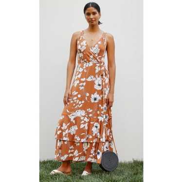 ANTHROPOLOGIE Ruffled Floral Maxi Wrap Dress Rust… - image 1