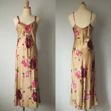Vintage 100% silk floral maxi intimate slip dress 