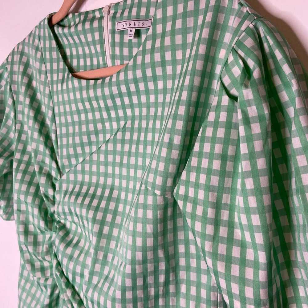 Senlis Green Gingham Lola Ruched A-Line puff slee… - image 5