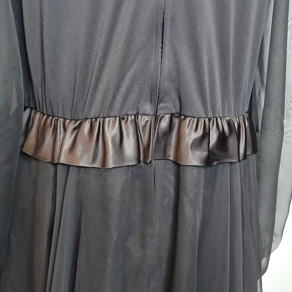 Vintage Black Chiffon Dress Satin Bow Belt Zip Ba… - image 11