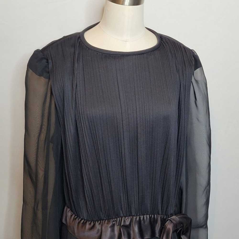 Vintage Black Chiffon Dress Satin Bow Belt Zip Ba… - image 3