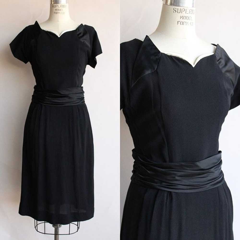 Vintage 1950s Dress / Black Rayon Dress With Cumm… - image 1