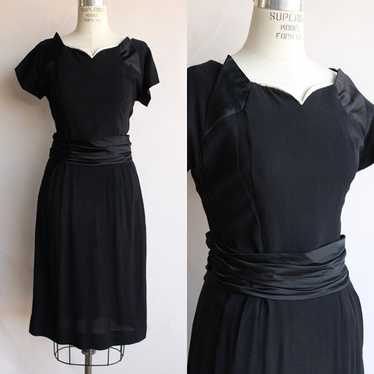 Vintage 1950s Dress / Black Rayon Dress With Cumm… - image 1