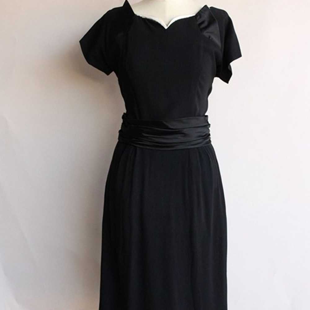 Vintage 1950s Dress / Black Rayon Dress With Cumm… - image 2