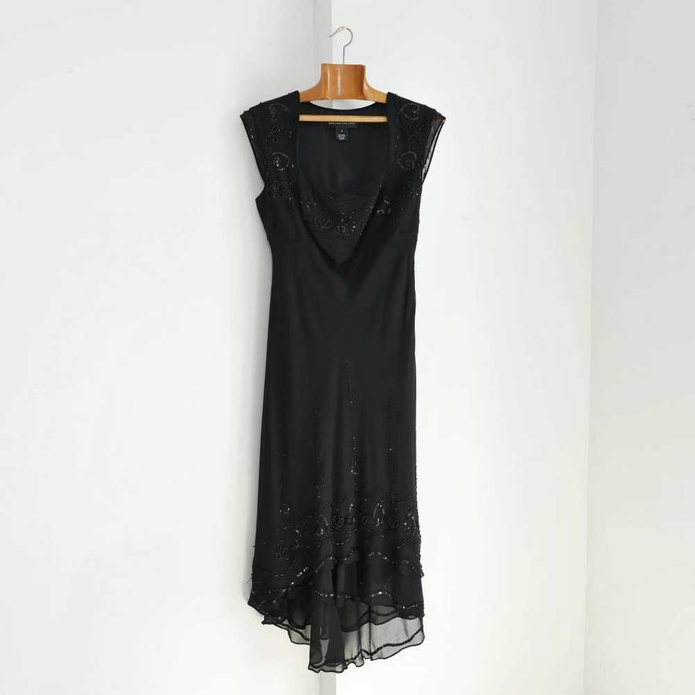 black silk dress|90s y2k vintage beaded square ne… - image 3