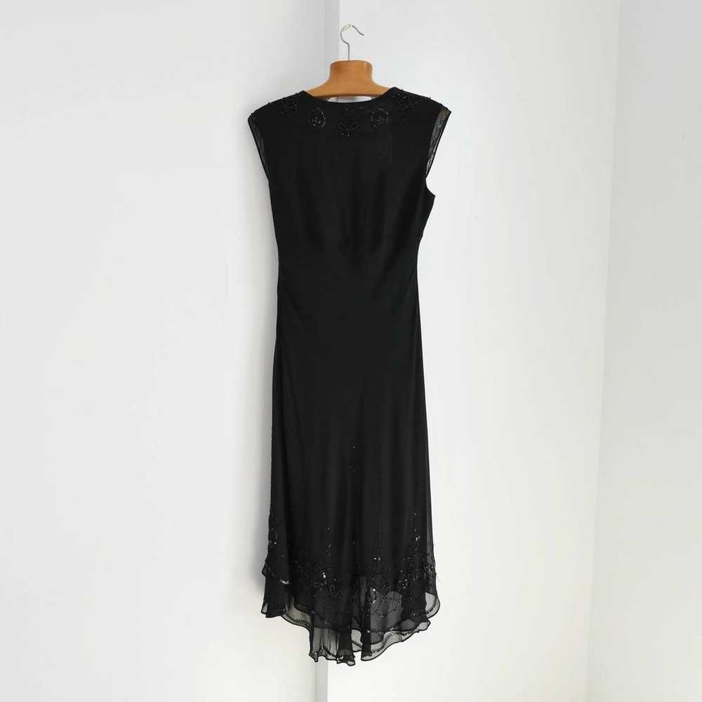 black silk dress|90s y2k vintage beaded square ne… - image 4