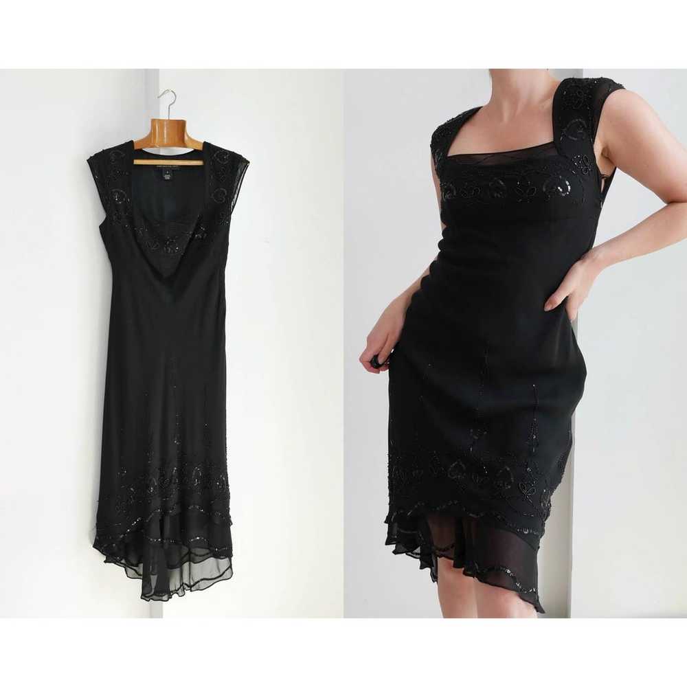 black silk dress|90s y2k vintage beaded square ne… - image 5