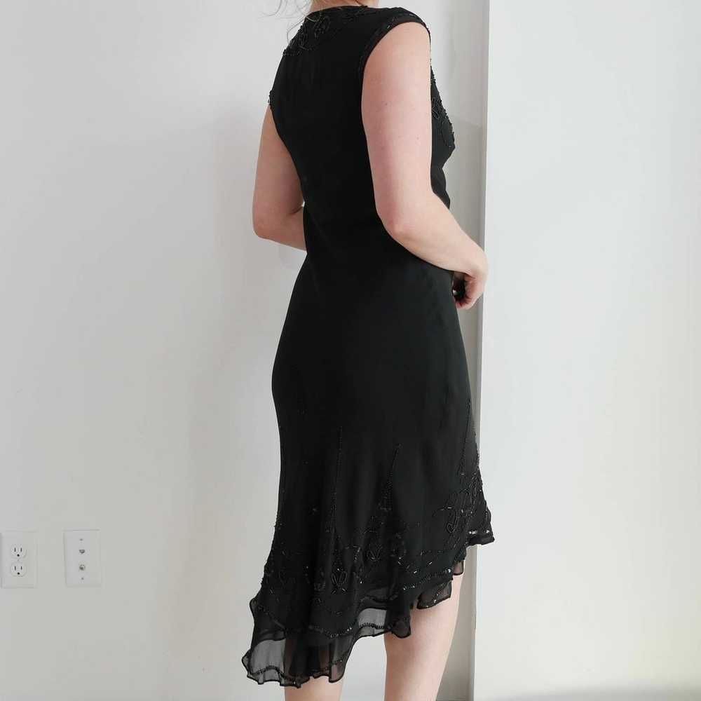 black silk dress|90s y2k vintage beaded square ne… - image 6