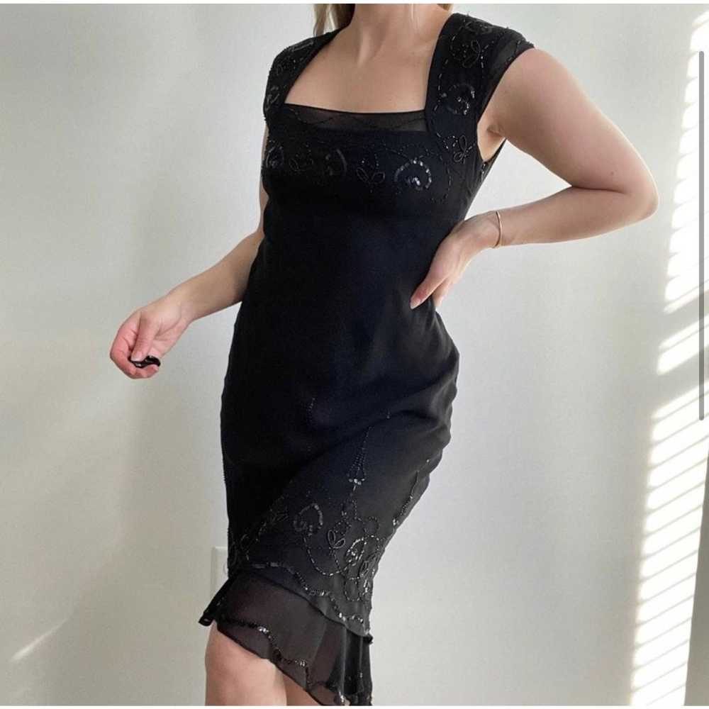 black silk dress|90s y2k vintage beaded square ne… - image 7