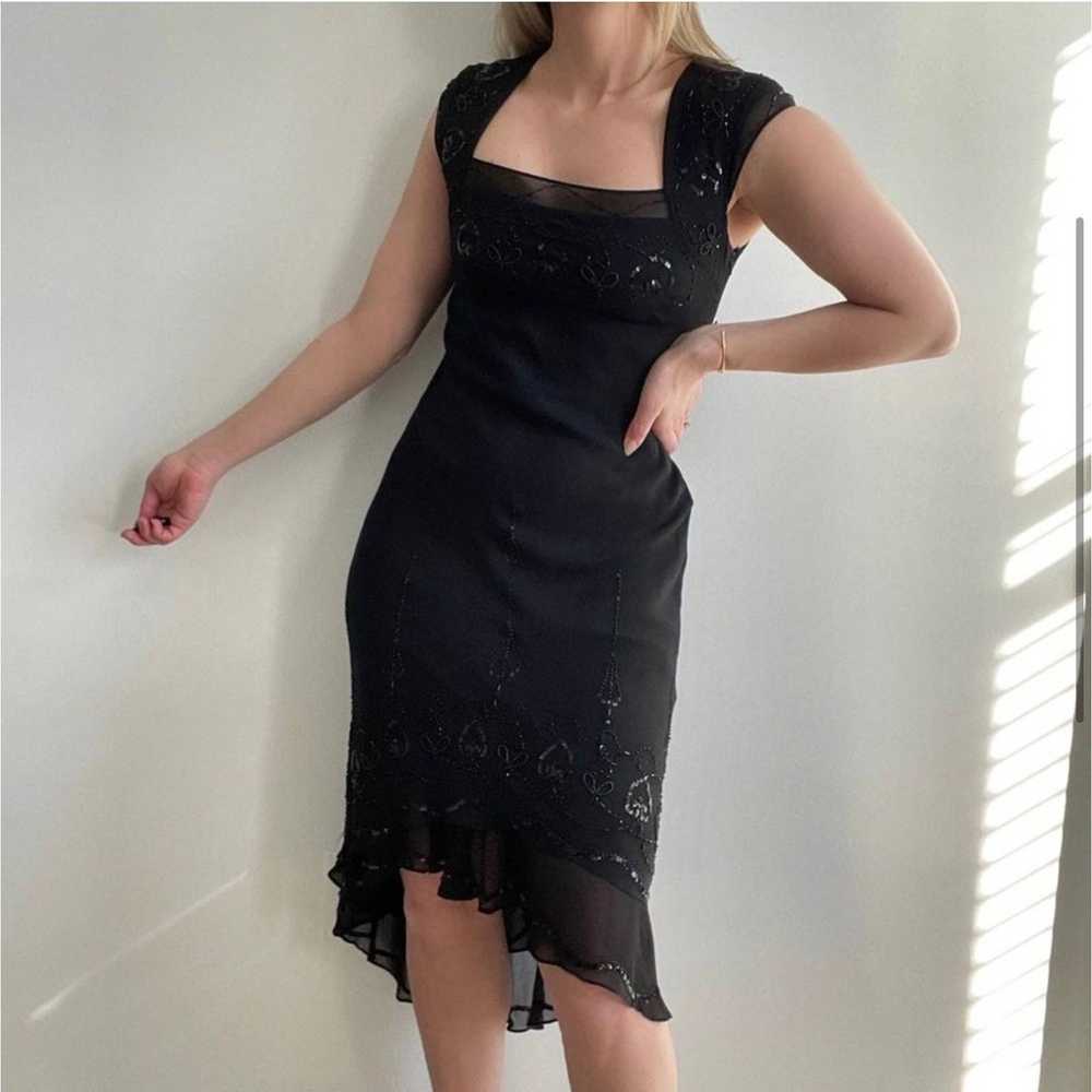 black silk dress|90s y2k vintage beaded square ne… - image 8