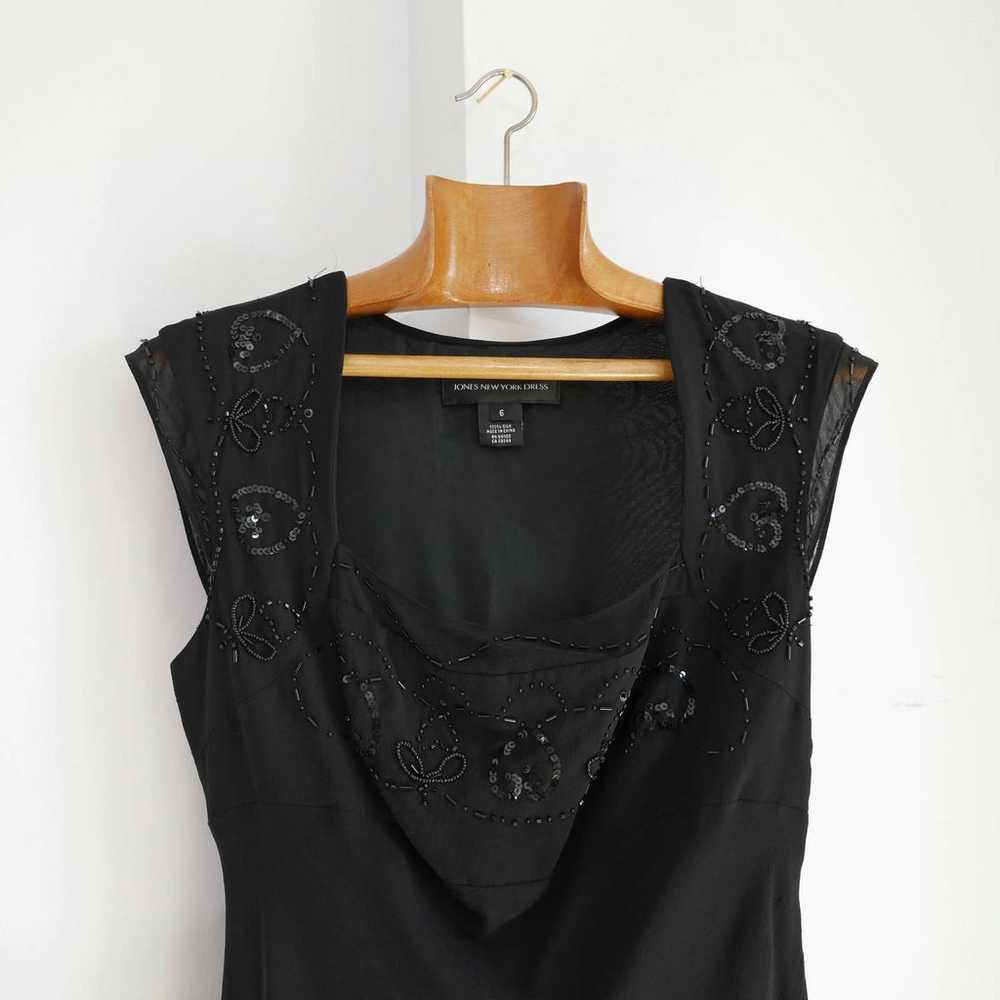 black silk dress|90s y2k vintage beaded square ne… - image 9