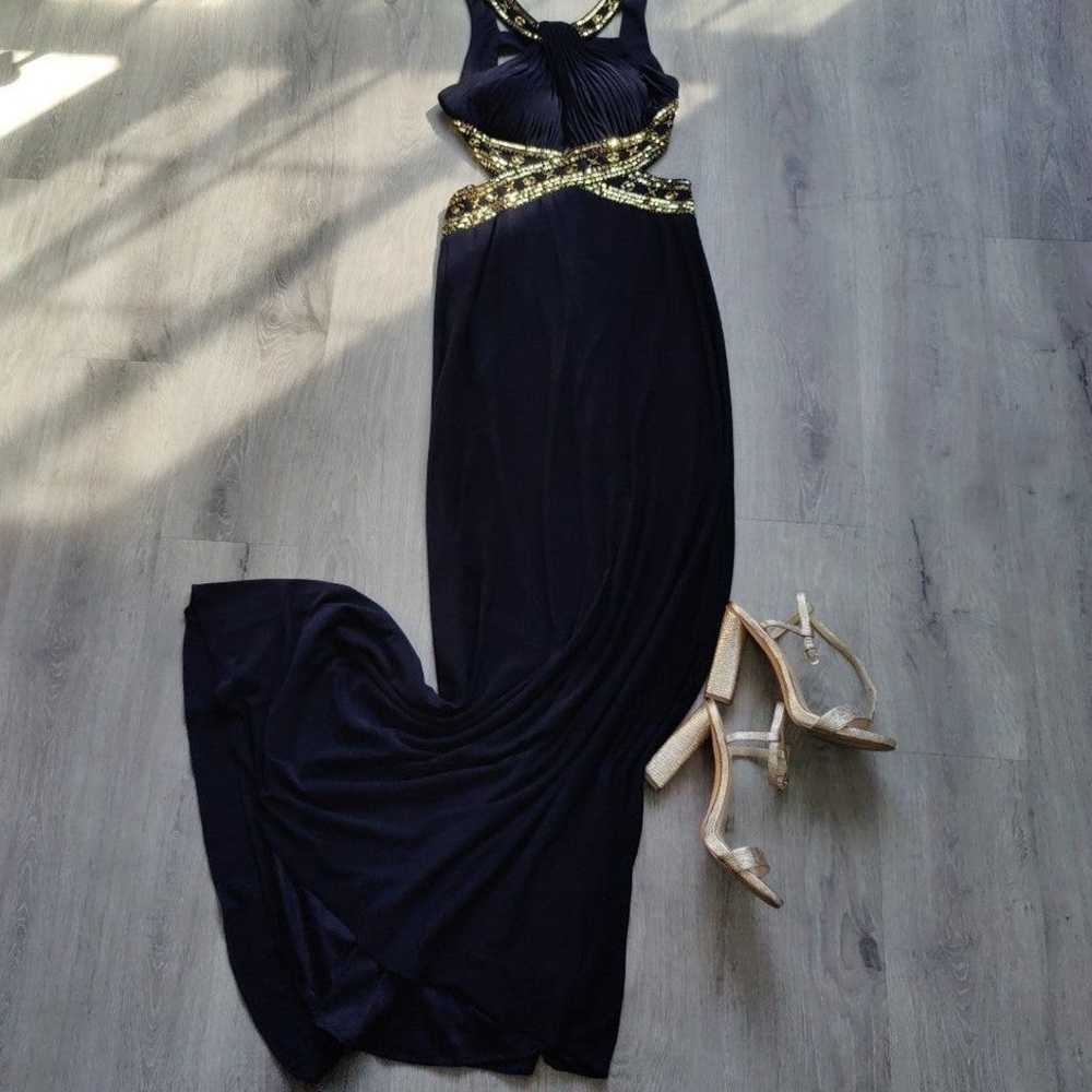 NWOT Navy and Gold Sequin Backless Maxi Formal Dr… - image 2