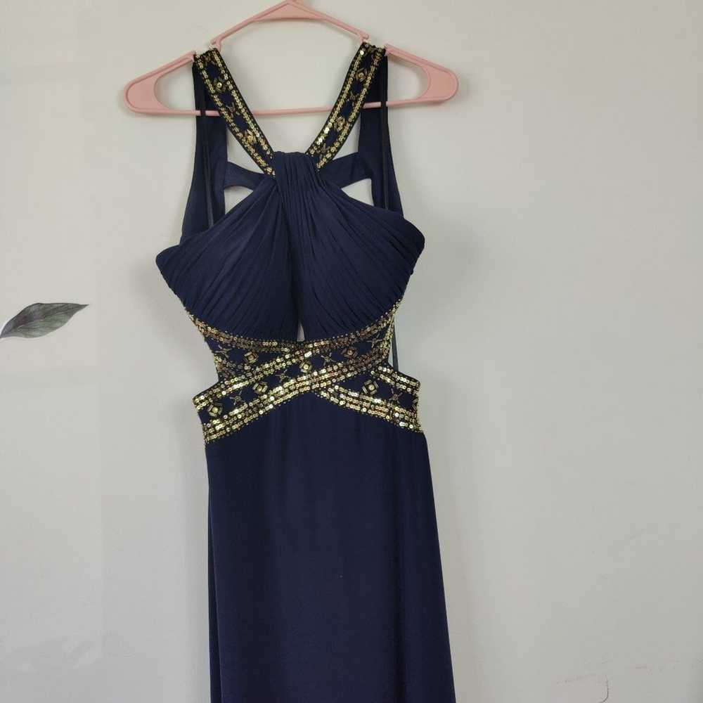 NWOT Navy and Gold Sequin Backless Maxi Formal Dr… - image 3