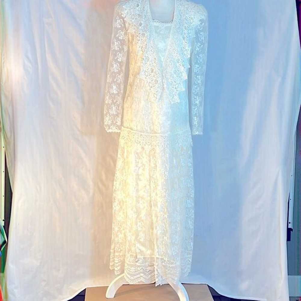 Jessica McClintock Vintage Bridal Ivory Lace Over… - image 1