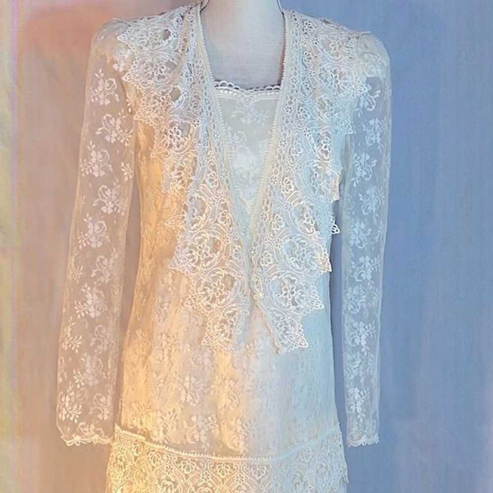 Jessica McClintock Vintage Bridal Ivory Lace Over… - image 2