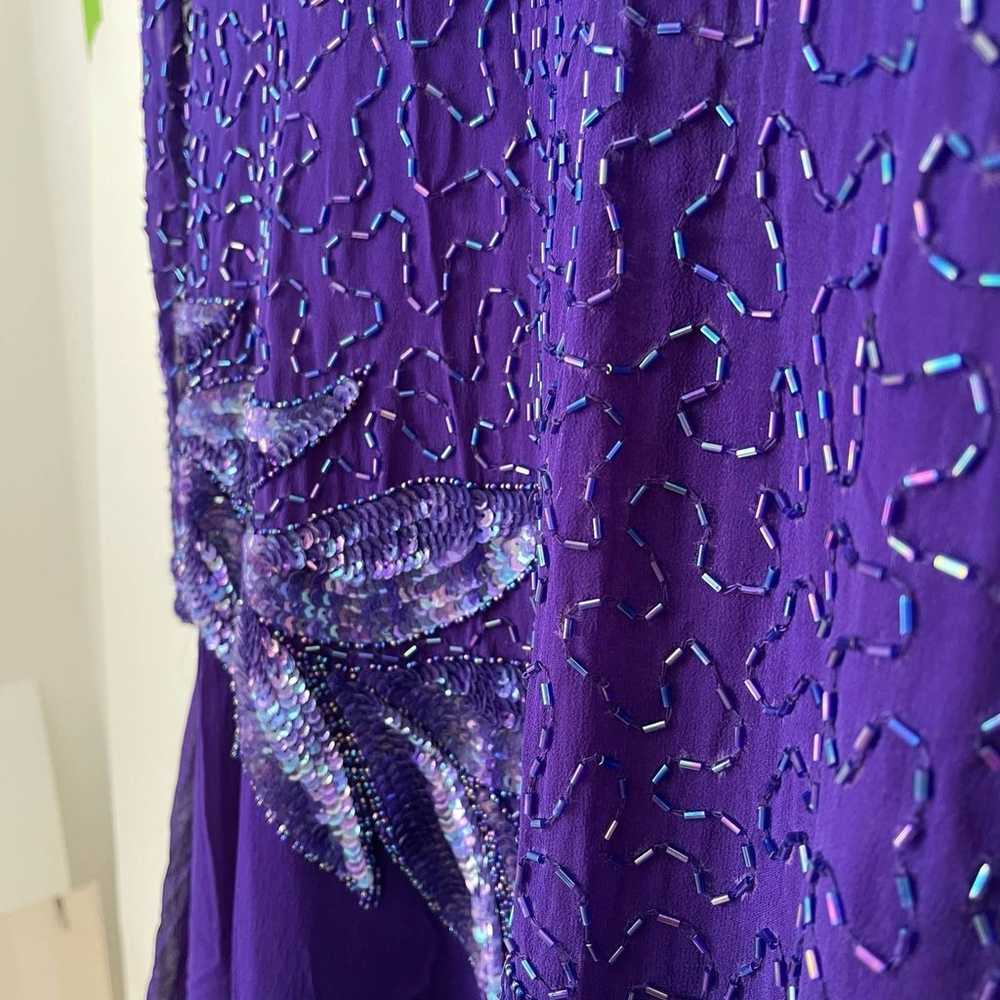Exquisite Laurence Kazar Purple Beaded Sequin Sil… - image 10