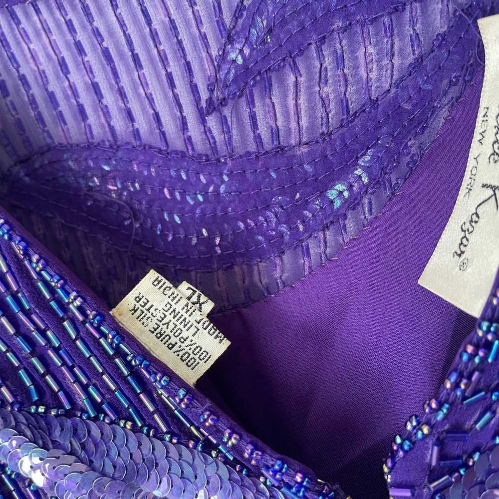 Exquisite Laurence Kazar Purple Beaded Sequin Sil… - image 11