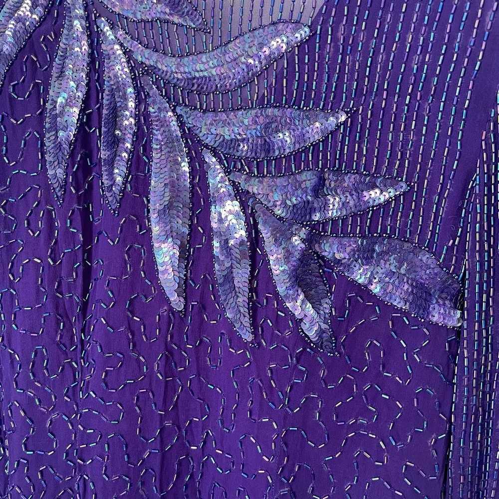 Exquisite Laurence Kazar Purple Beaded Sequin Sil… - image 4