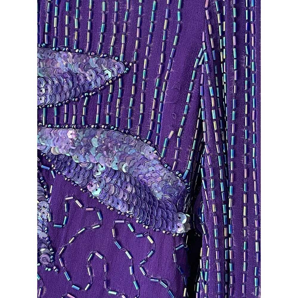 Exquisite Laurence Kazar Purple Beaded Sequin Sil… - image 7