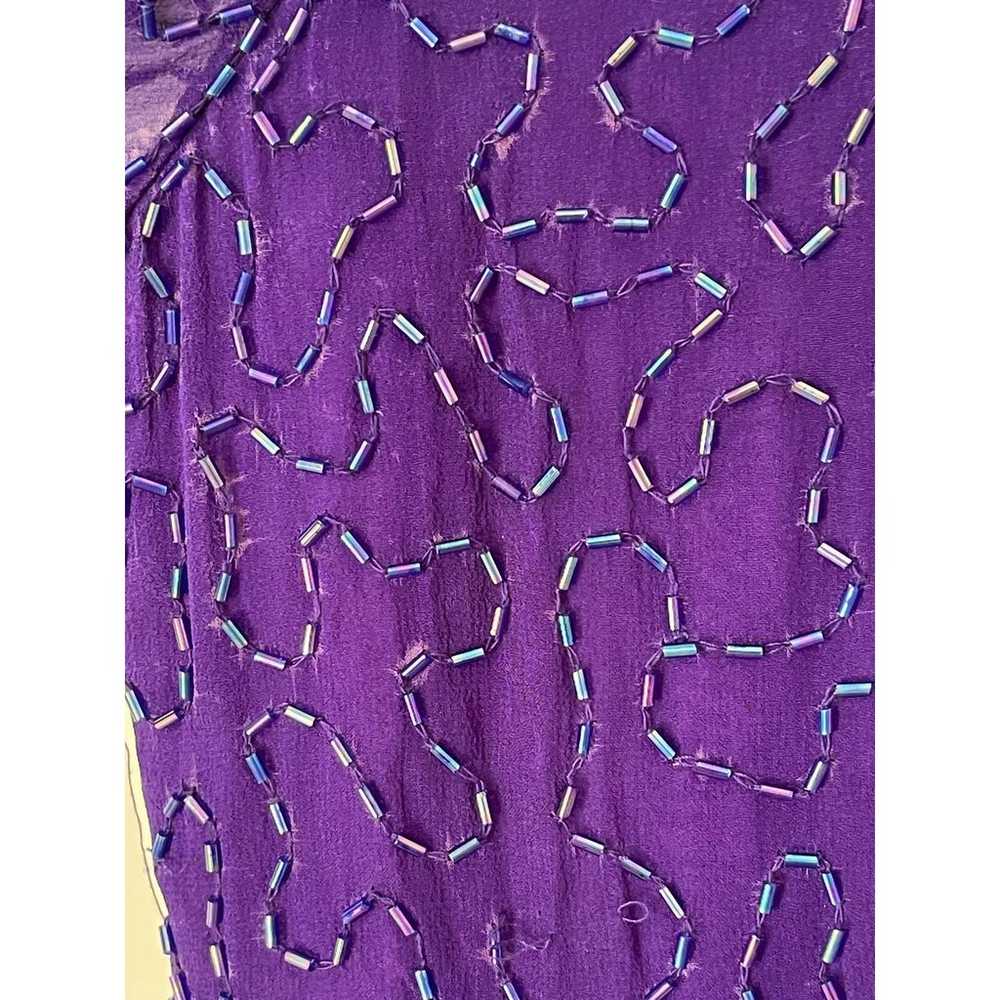 Exquisite Laurence Kazar Purple Beaded Sequin Sil… - image 8