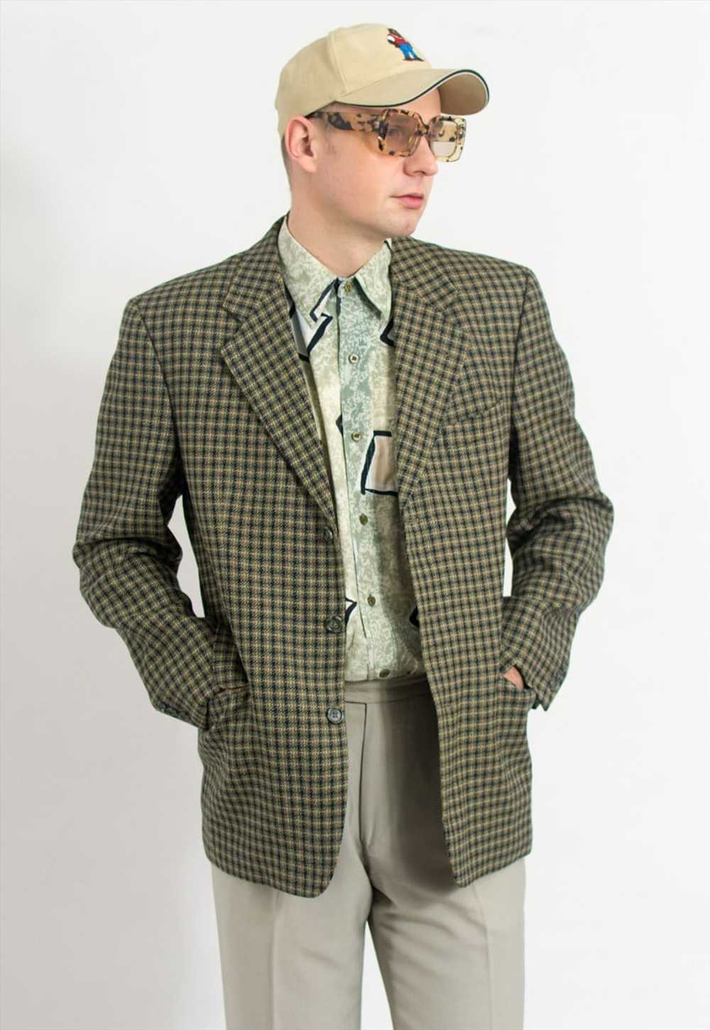 Vintage plaid wool blazer tailored jacket men siz… - image 1