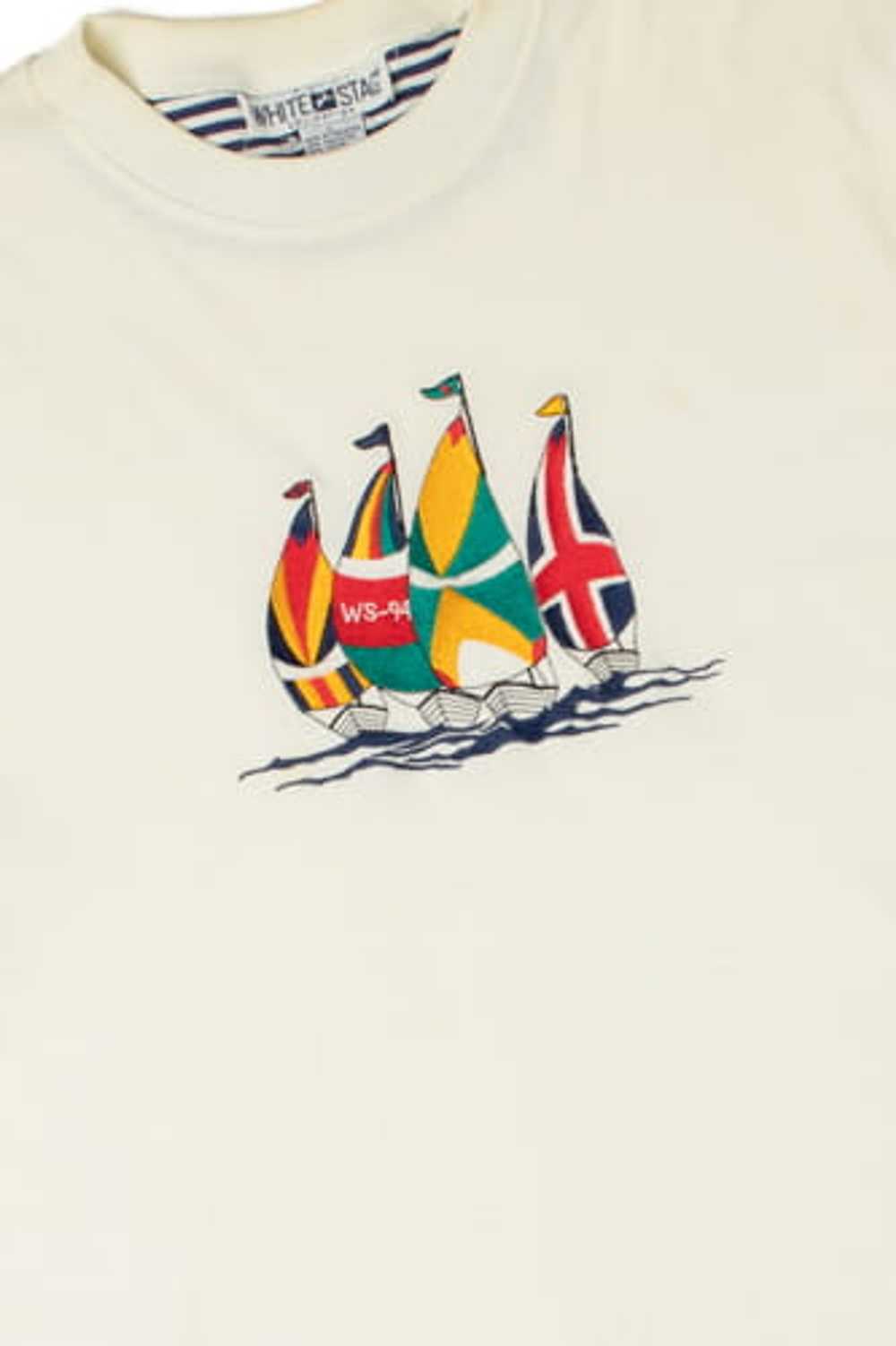 Vintage Nautical Sailing Striped Sleeve Hem T-Shi… - image 2