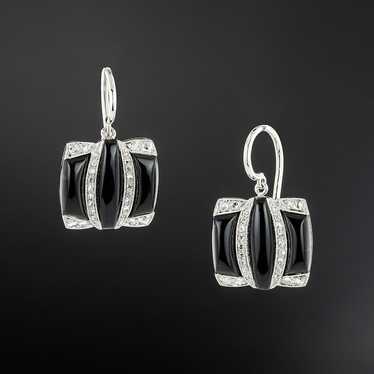 French Art Deco Onyx and Diamond Earrings - image 1