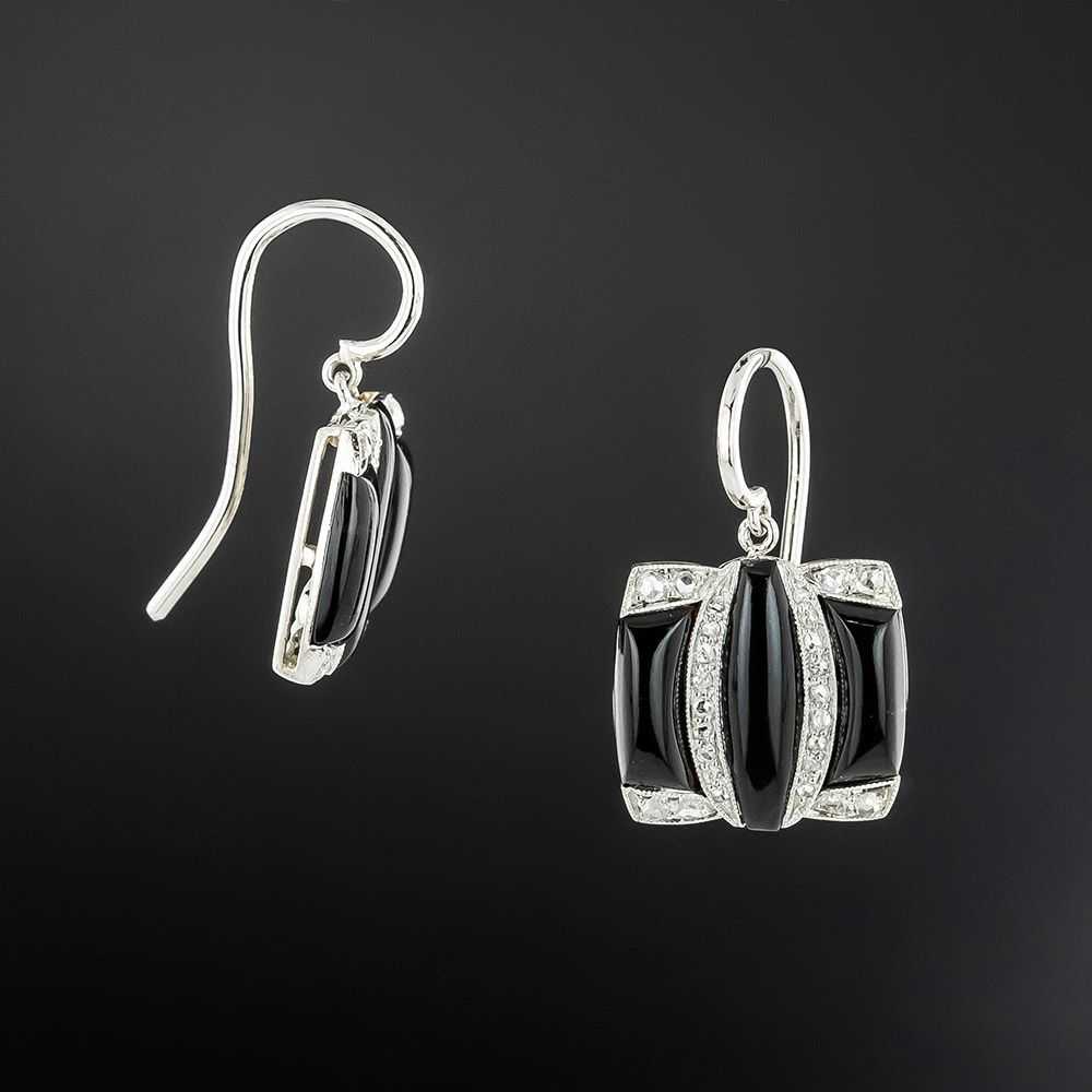 French Art Deco Onyx and Diamond Earrings - image 2