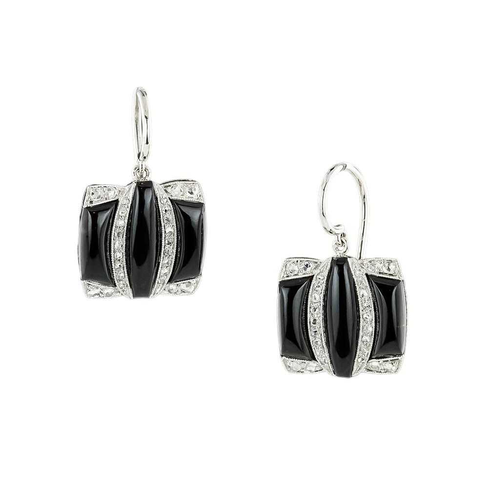 French Art Deco Onyx and Diamond Earrings - image 4