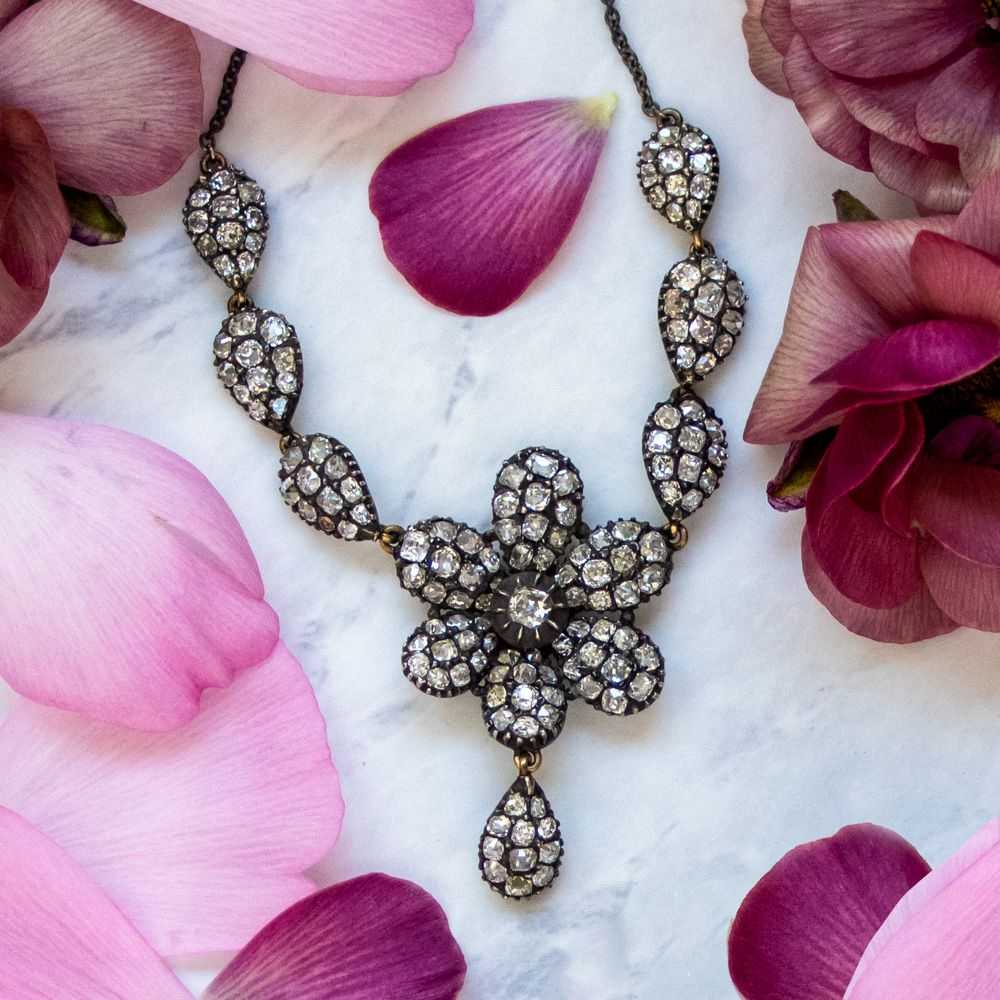 Victorian Diamond Flower Petal Necklace - image 4