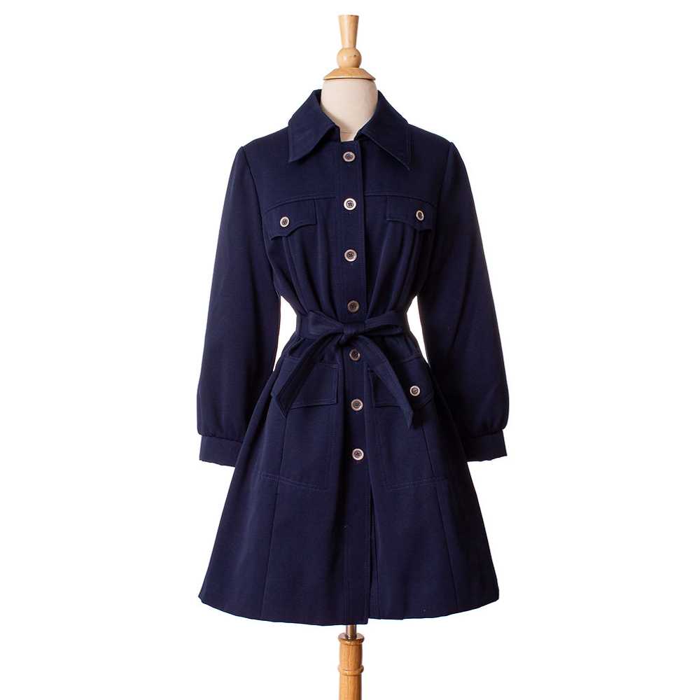 1970s Navy Blue Fitted Raincoat - image 1