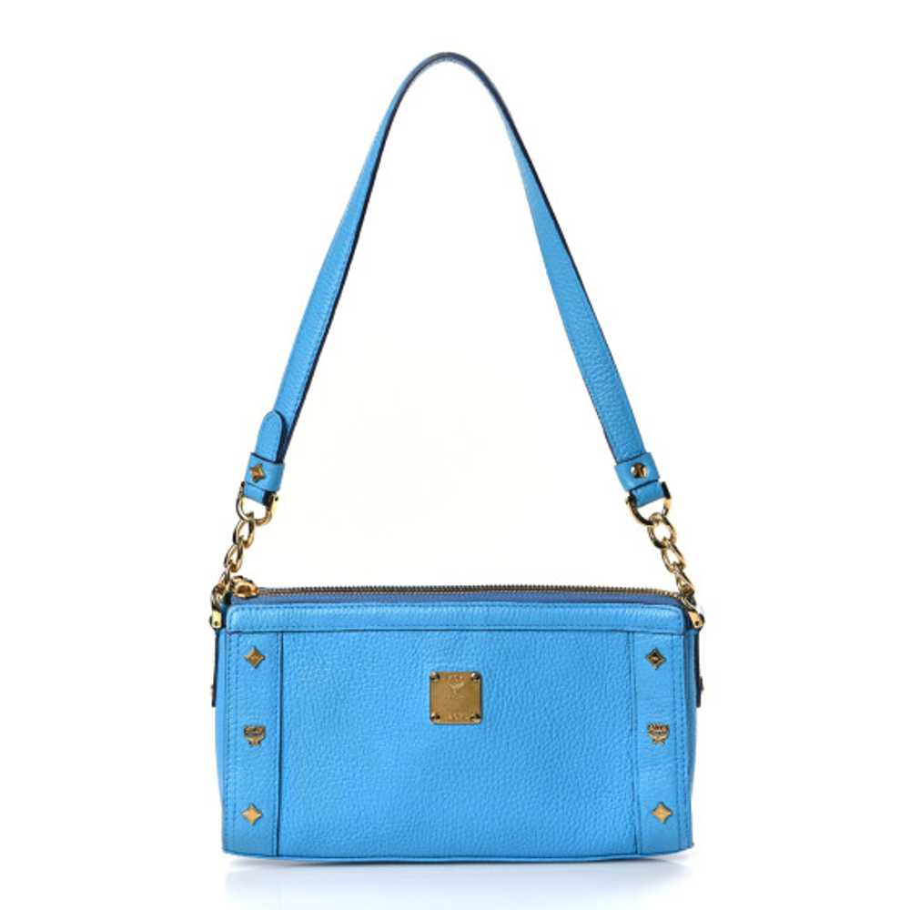 MCM Grained Calfskin Studded Pouch Blue - image 1