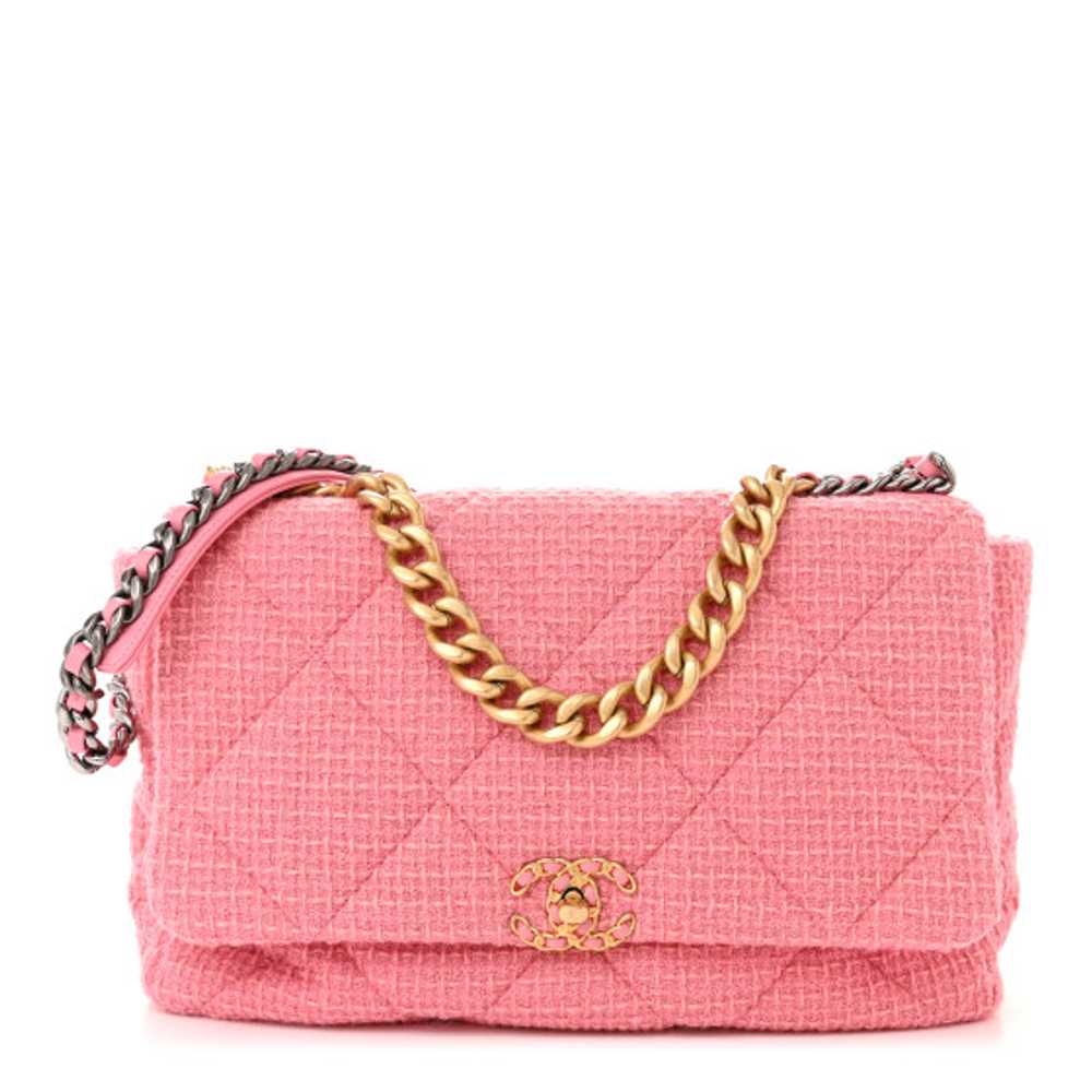 CHANEL Tweed Quilted Maxi Chanel 19 Flap Pink - image 1