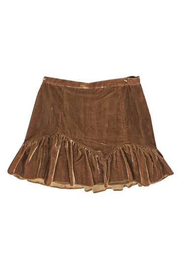 LoveShackFancy - Golden Brown Velvet Ruffled Botto